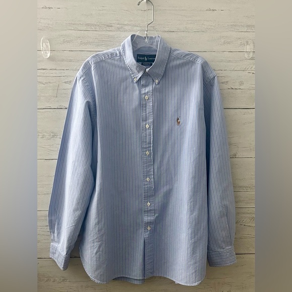 RALPH LAUREN Classic Fit Button Down Blue Stripes Men’s Size Large - Picture 3 of 9